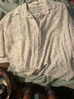 Lurdes Bergada Cream Button-Up Shirt with Tiny Gold Star Embroidery